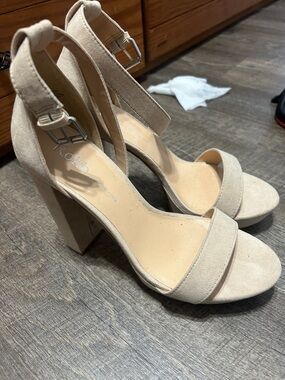 ROHB Nude Suede Block Heel Ankle-Strap Sandals